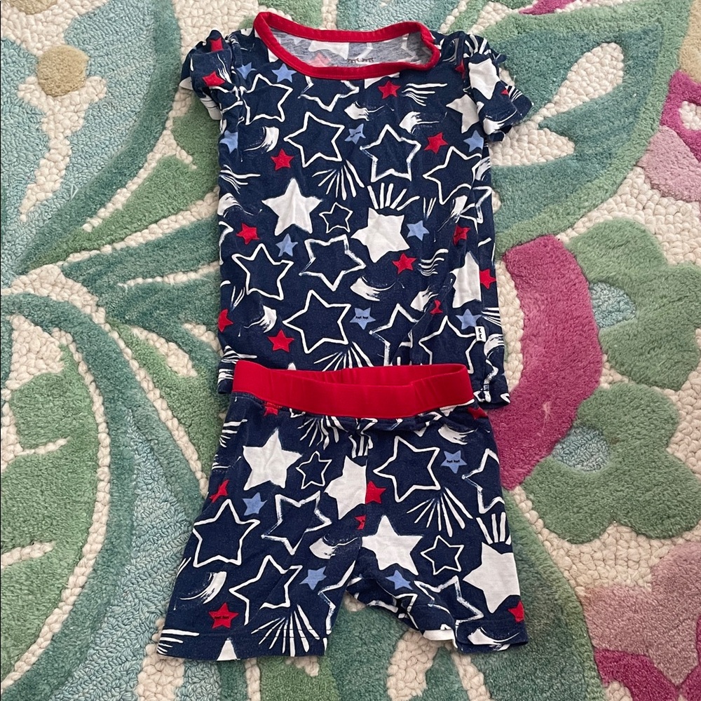 Little sleepies Star Print Pajama Set with Red Trim